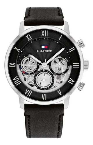 Reloj Tommy Hilfiger Hombre Lux 1710565 Multifuncion Color de la malla Negro Color del bisel Plateado Color del fondo Negro