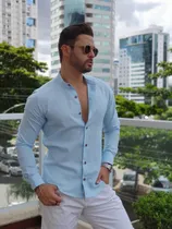 Comprar Camisa Social Masculina Gola Padre Linho Premium Moda Luxo