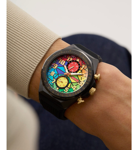 Reloj Hombre Guess D1 Negro Fondo Arcoíris