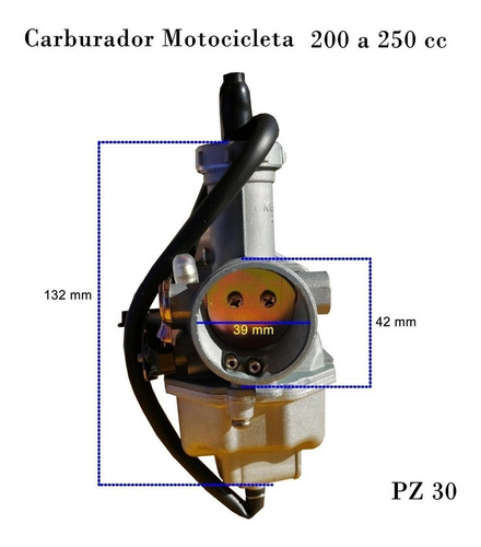 Imagen 5 de 6 de Carburador Moto 200 A 250cc (pz 30) + Filtro De Bencina Cg