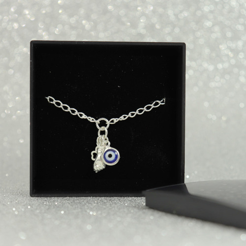 Pulseira Pingente Olho Grego Figa Trevo Sorte Prata Lei 925