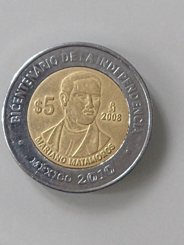 Moneda $5 Pesos Mariano Matamoros