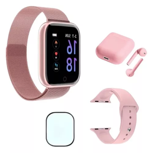 Smartwatch P80 Original Touch Screen Rosa + Pulseira Milanese Magnética + +  App Da Fit + Nota Fiscal