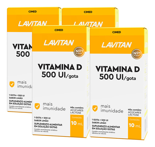 Vitamina D Lavitan Gotas 500 Ui 10ml Com 4 Caixas Sabor Limao