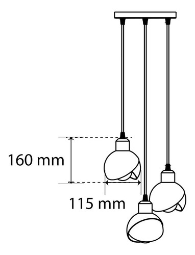 Lámpara Colgante Lantaar 3 Negro, 45 W, Base E27, Interior Estructura Black Mate