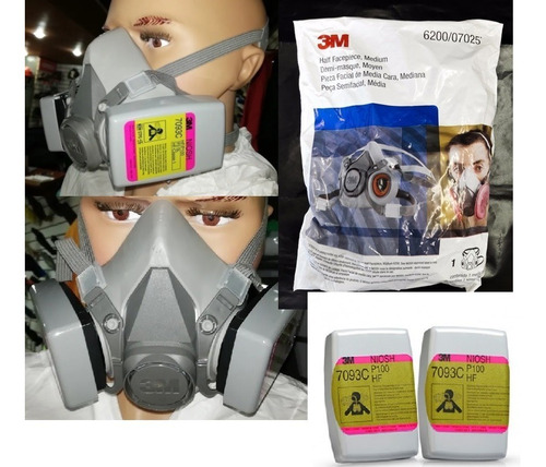 Respirador 3m Serie 6200 Con Filtro 7093c P100 (n95,virus)
