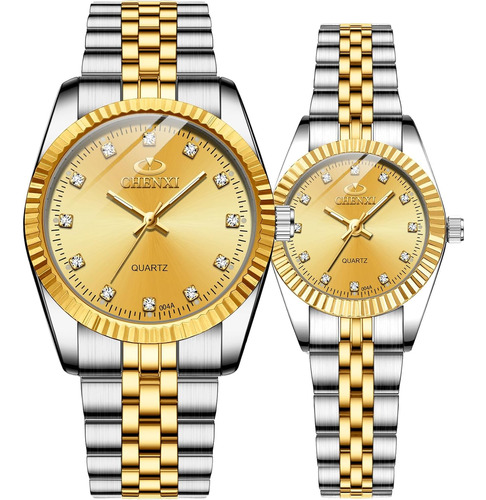 Swiss Brand Two Tone Watch Men Women Gold Silver Stainless