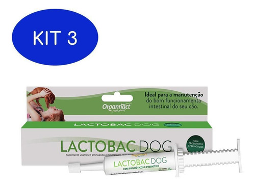 Kit 3 Suplemento Organnact Lactobac Dog 16g