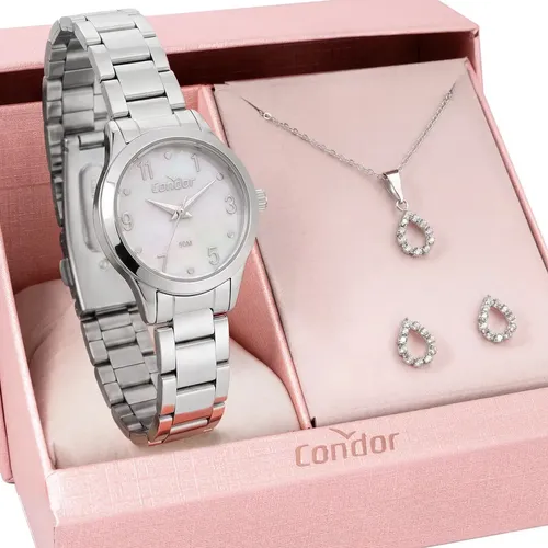 Kit Relógio Condor Feminino Com Colar E Brincos Co2036mxg/k4b