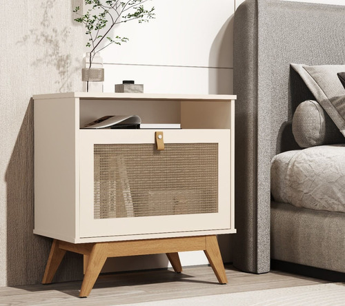 Mesa Cabeceira Jb 2300 Com Porta Em Rattan E Puxador Jb