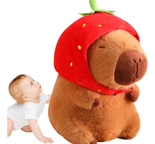 Muñeco De Peluche Capibara De 33 Cm Y Gorro De Fresa