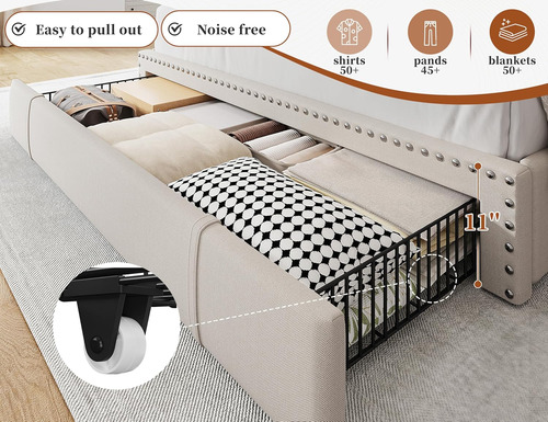Base De Cama Matrimonial Con Cajones Beige Enhomee