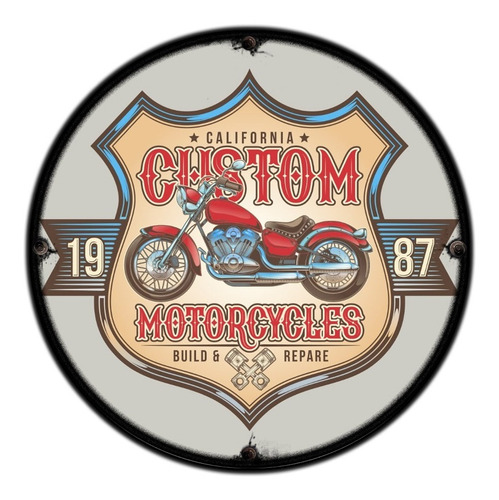 #146 - Cuadro Decorativo Vintage 30 Cm / Moto Custom Garage