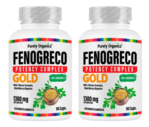 Purely Organics Combo 2 Fenogreco 1300mg | Potency Complex Gold | 90 Caps Sin sabor