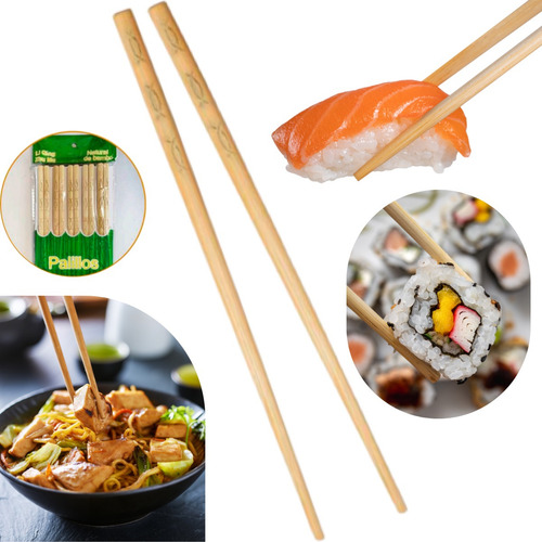 Jg Hashi Bambu 10 Pares Palito Comida Oriental Flor Hot Holl Lisa