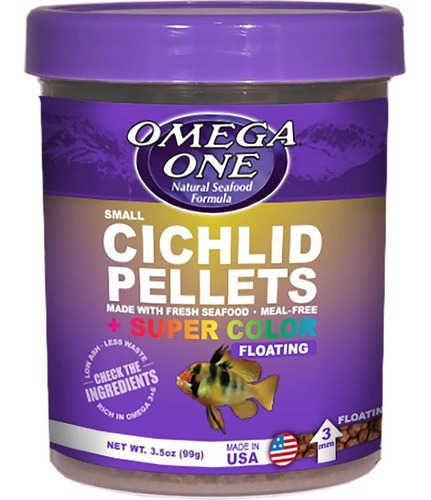 Alimento En Bolitas Pequeñas Flotantes De 3MM Omega One Cichlid Pellets Para Peces Ciclidos En Acuarios Y Peceras En Tarro De 99GR