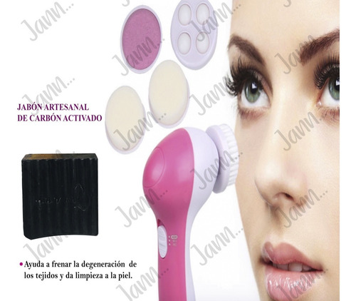 Cepillo De Limpieza Facial 5 En 1 Con Jabón Carbón Activado.