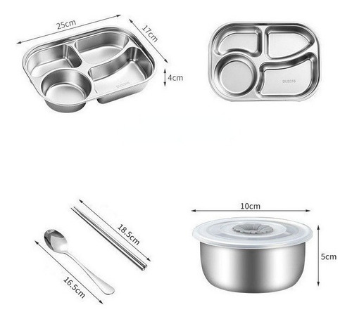 Fiambrera Acero Inoxidable 304 Caja Bento Separada Portátil