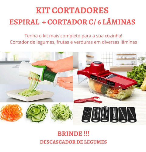 Imagem 1 de 10 de Picador De Legumes Cortador Espiral Espaguete Promo Kit