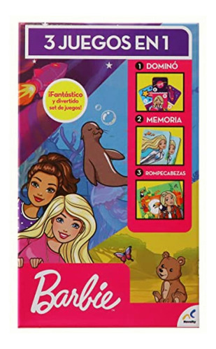 Novelty, Set De Juegos 3 En 1, Barbie, Juego De Mesa, Juegos