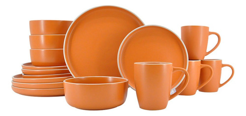 Vajilla De Ceramica Naranja 16 Pzs Moderna 4 Personas Kb-031