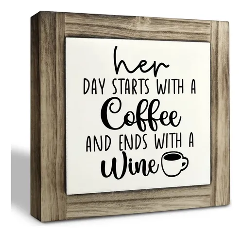 Placa De Madera De Cafe Y Vino, Con Texto En Ingles «her Day