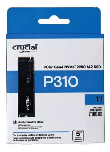 SSD 1 TB M.2 NVMe Pcie Gen4 Crucial P310 M.2 2280 CT1000P310SSD8 Cor Preto