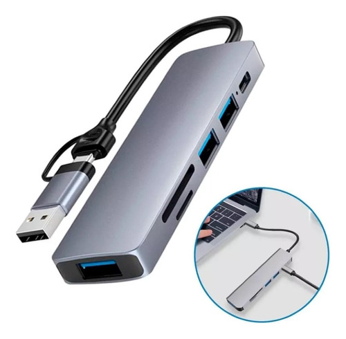 Hub Concentrador Doble Usb 3.0/2.0 O Tipo C Adaptador 6 En 1