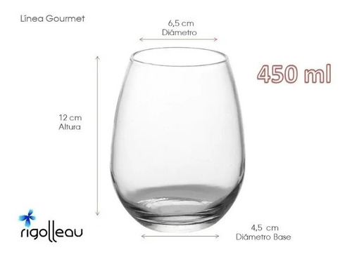 Imagen 2 de 7 de Vaso Vidrio Copa S/tallo Copón Vino Gourmet Rigolleau X6