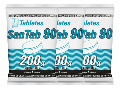Kit C/ 3 Tabletes Desinfetante Água Consumo Humano Santab 90