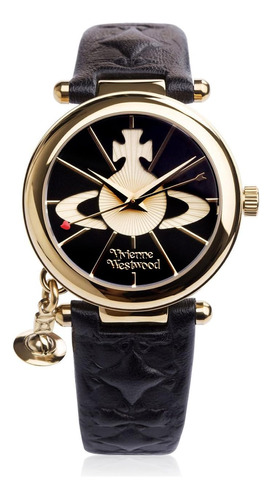 Vivienne Westwood Womens Vv 006 Orb Reloj De Cuero Negro