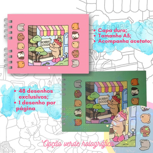 Livro De Colorir Bobbie Goods Capa Dura 50 Páginas De Desenhos Em Folha A5 180 Gr - Bobbie Goods - Rosa