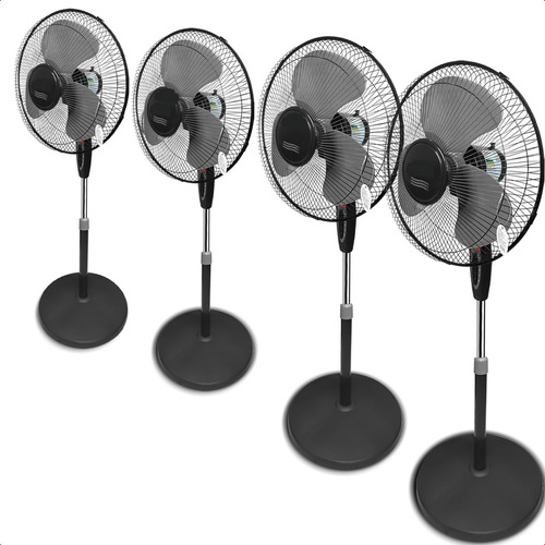 Ventilador De Coluna Torre 3 Hélices 127v 45w Pedestal 130cm Inclinável Cor Preto Kit Com 4