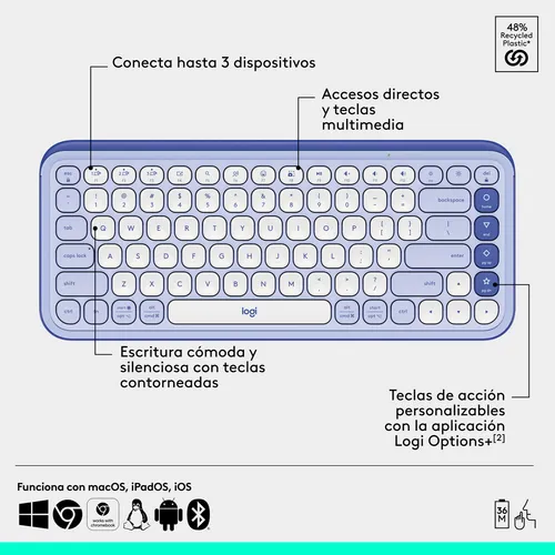 Combo Teclado Y Mouse Logitech Pop Icon, Español, Lila
