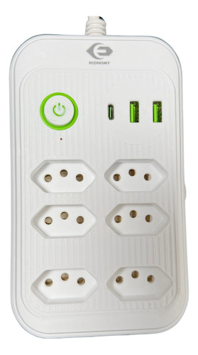 Regua Extensão De 6 Tomadas 2usb + 1tipo-c 3metros 127v/220v Branco