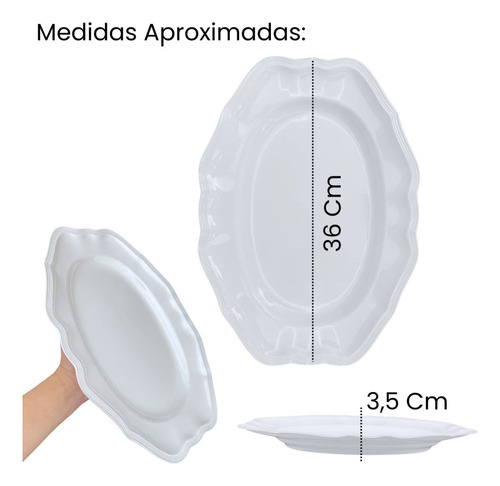 Conjunto 8 Travessas 36cm Retangular Borda Delicada Plástica