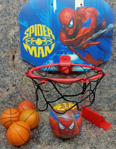 Juego Set De Tablero, Aro, Pelotas De Basketball Spiderman (Usado)