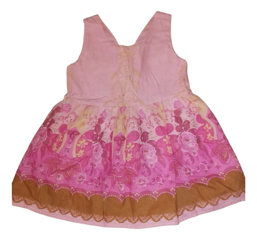 Vestido De Bebé Ligero Color Rosado Fucsia Y Flores Talla 2 