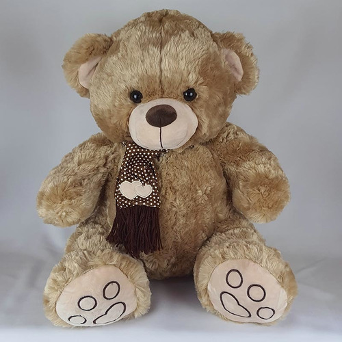 Imagem 1 de 3 de Urso De Pelúcia 60cm Bege Cachecol Coração
