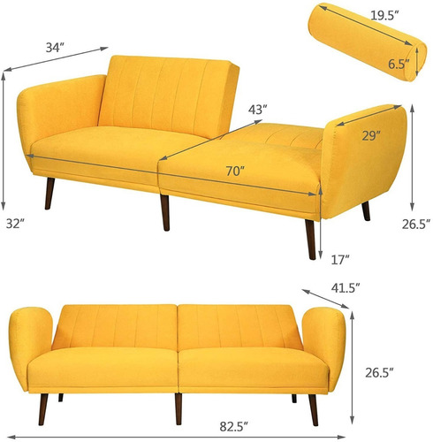 Sofa Cama Plegable Futon Color Amarillo Marca Giantex