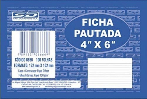 Refil De Fichário  02 Furos - Ficha Pautada 4x6 100f