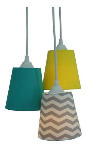 Lustre Pendente Quarto Bebê Chevron Cinza, Verde E Amarelo Cor Verde, amarelo, cinza e branco 110V/220V (Bivolt)