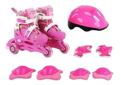 Imagem 2 de 9 de Patins 4 Rodas Roller Rosa Ajustavel 27/30 + Kit De Proteção