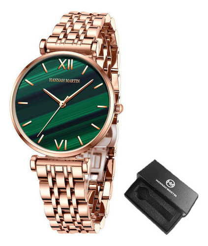 Reloj Impermeable Hannah Martin Fashion Para Mujer Color De La Correa Rosé/verde
