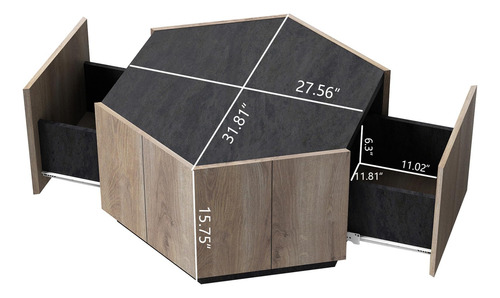 Ssline Mesa Auxiliar Hexagonal De Madera Para Café Mesa De