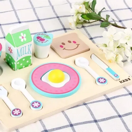 Juego Set Bandeja Desayuno Madera Ecológica Montessori Zk-72