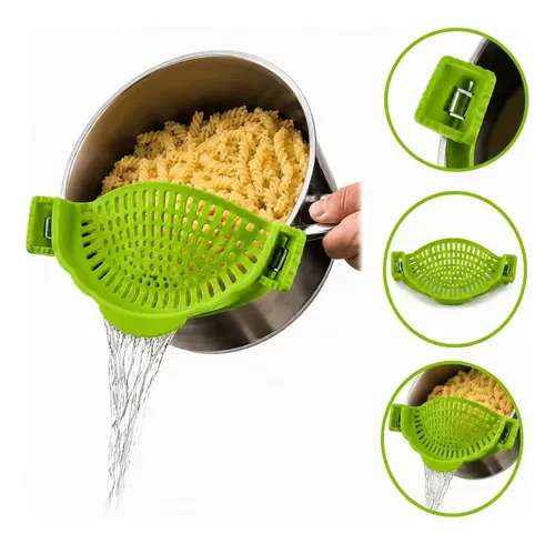 Escorredor De Silicone Para Panela Compacto Com Presilha Verde