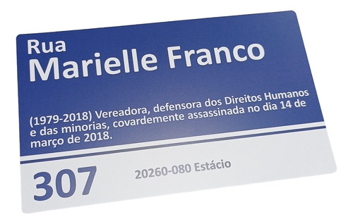 Placa Marielle Franco Rio De Janeiro Brasil 35  X20cm