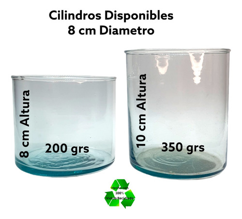 Frascos/ Cilindros 9x10cm (350gr) Para Veladoras 12pz