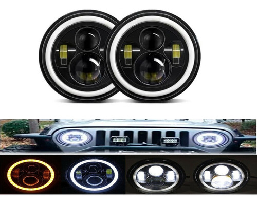 Par Faros Led 7'' H4 Ojo Ángel Wrangler Jeep Vocho Jk Lj Tl